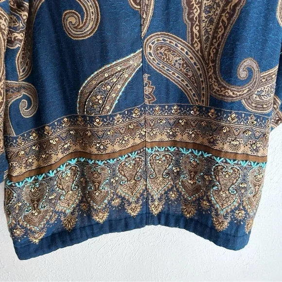 Soft Surroundings Blue & Gold Paisley Kimono Cardigan Boho Sz S/M - Picture 6 of 7